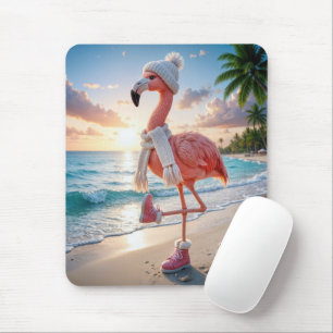 Flamingo met winterlaarzen en sjaal muismat