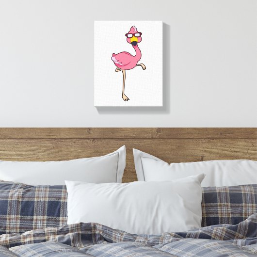 Flamingo met zonnebril canvas afdruk (Insitu (Slaapkamer))