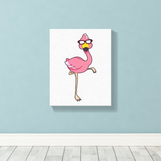 Flamingo met zonnebril canvas afdruk (Insitu (Houten vloer))