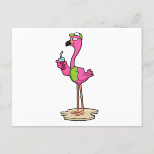 Flamingo met zonnebril & pet briefkaart