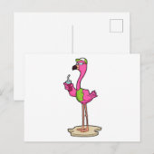 Flamingo met zonnebril & pet briefkaart (Voorkant / Achterkant)