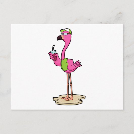 Flamingo met zonnebril & pet briefkaart (Voorkant)