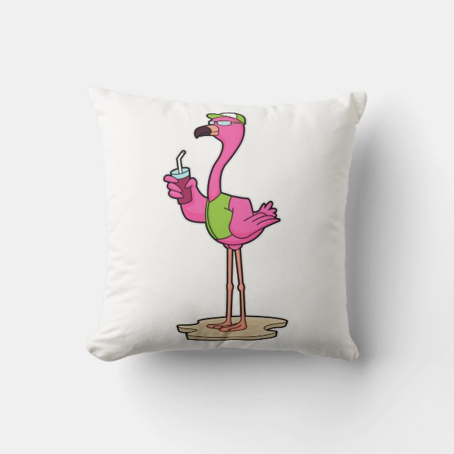 Flamingo met zonnebril & pet kussen (Voorkant)