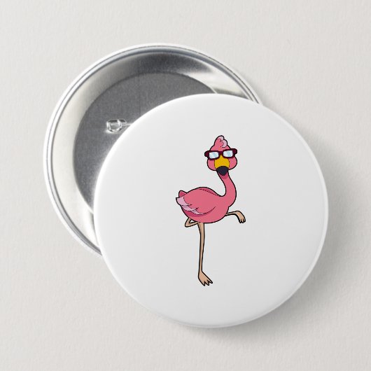 Flamingo met zonnebril ronde button 7,6 cm (Voorkant /achterkant)