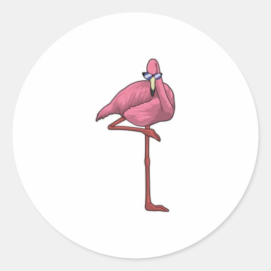 Flamingo met zonnebril ronde sticker (Voorkant)