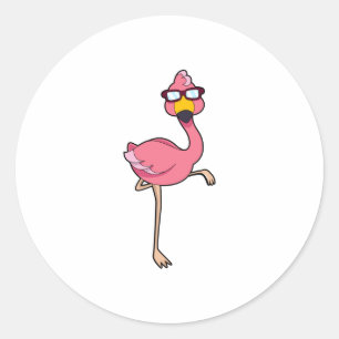Flamingo met zonnebril ronde sticker