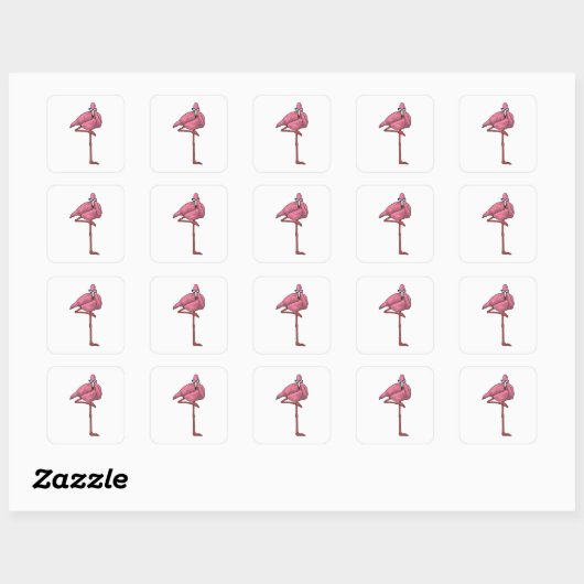 Flamingo met zonnebril vierkante sticker (Vel)