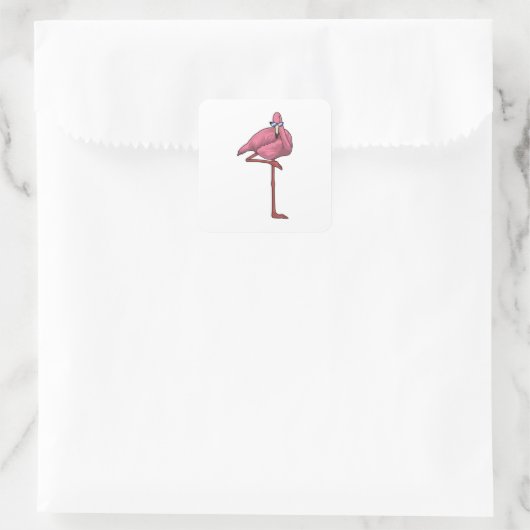 Flamingo met zonnebril vierkante sticker (Tas)