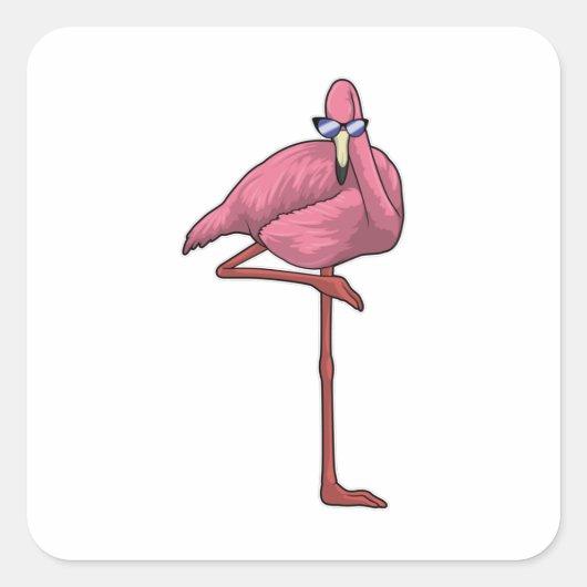 Flamingo met zonnebril vierkante sticker (Voorkant)