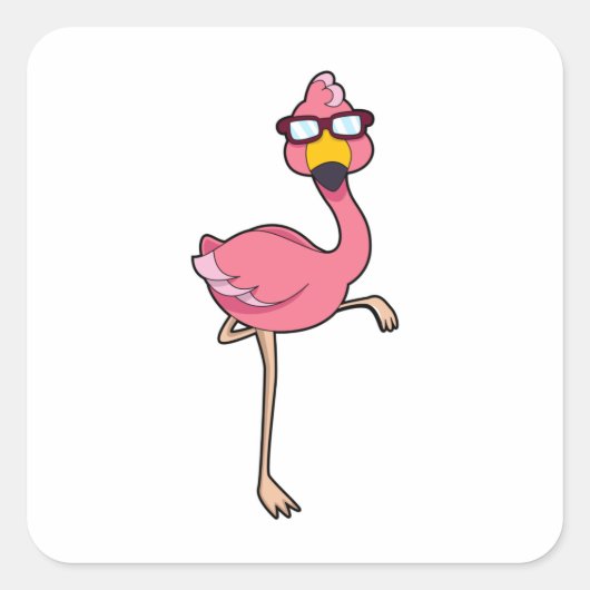 Flamingo met zonnebril vierkante sticker (Voorkant)