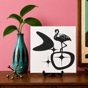 Flamingo MidCentury Modern Atomaire Retro Vormen Tegeltje