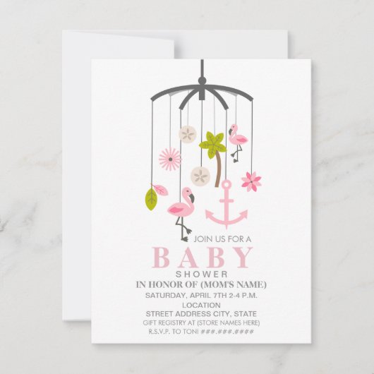 Flamingo Mobile Girl Modern Baby shower Kaart (Voorkant)