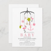 Flamingo Mobile Girl Modern Baby shower Kaart (Voorkant / Achterkant)