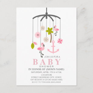 Flamingo Mobile Girl Modern Baby shower Kaart