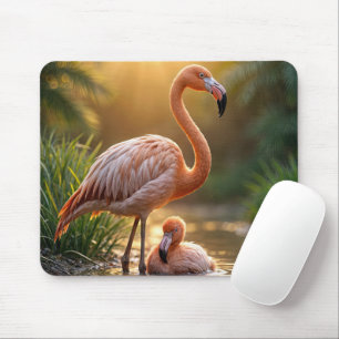 Flamingo moeder en kuiken muismat