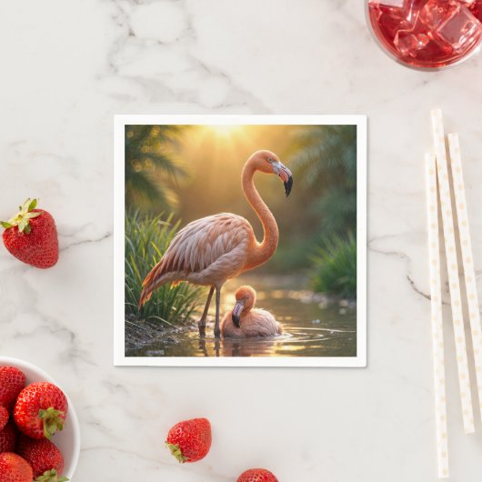 Flamingo moeder en kuiken servet (Insitu)