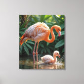 Flamingo moeder met kuiken canvas afdruk (Voorkant)
