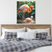 Flamingo moeder met kuiken canvas afdruk (Insitu (Slaapkamer))
