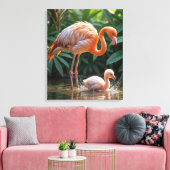 Flamingo moeder met kuiken canvas afdruk (Insitu (Woonkamer))