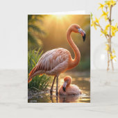 Flamingo moeder met kuiken kaart (Gele Bloem)