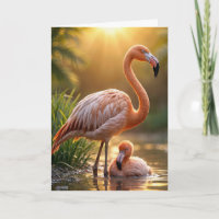 Flamingo moeder met kuiken