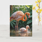 Flamingo moeder met kuiken kaart (Gele Bloem)