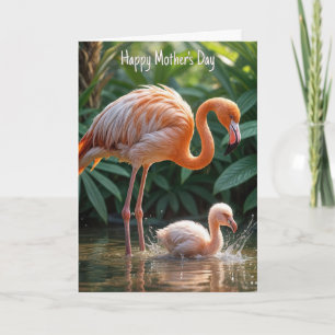 Flamingo moeder met kuiken kaart