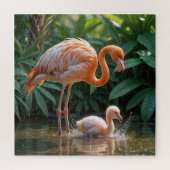 Flamingo moeder met kuiken legpuzzel (Verticaal)
