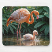 Flamingo moeder met kuiken muismat (Voorkant)