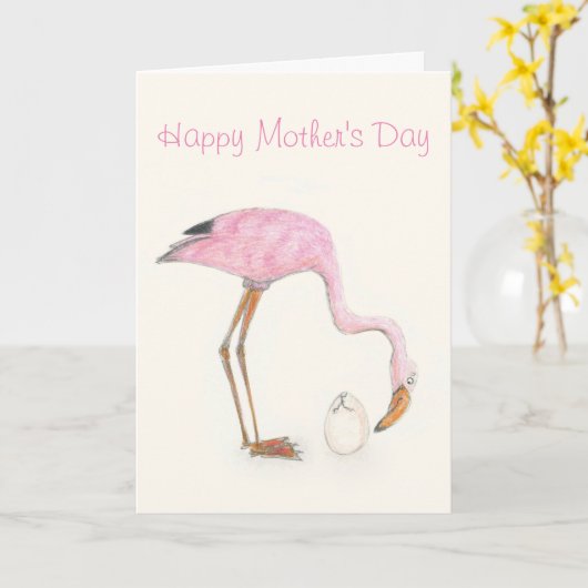 Flamingo Moederdag card Kaart (Gele Bloem)