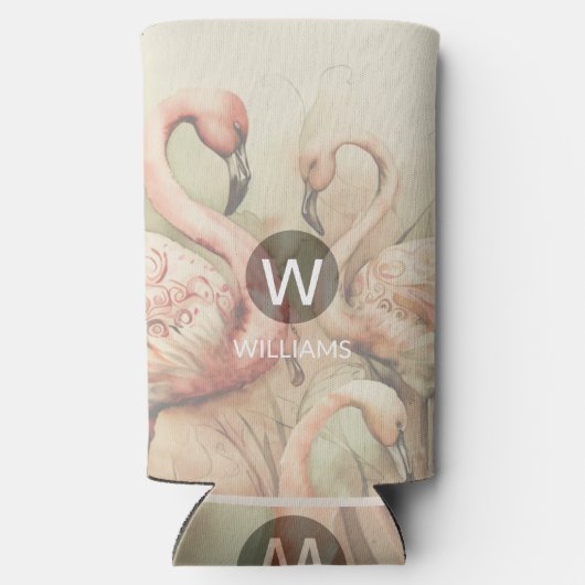 Flamingo-monogram gepersonaliseerd seltzer blikjeskoeler (Achterkant)