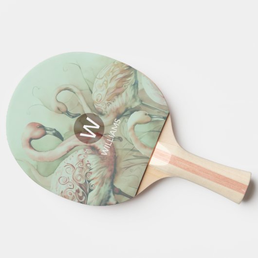 Flamingo-monogram gepersonaliseerd tafeltennisbatje (Zijkant)