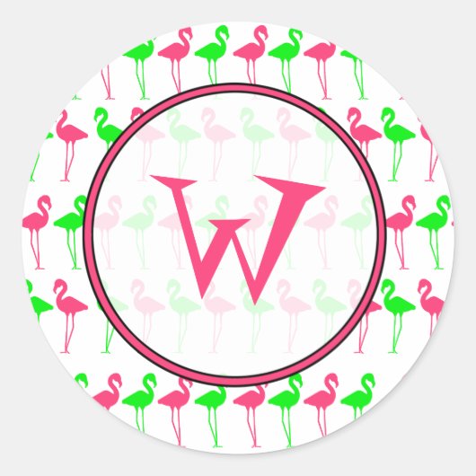 Flamingo Monogram Sticker - Roze en Groen (Voorkant)