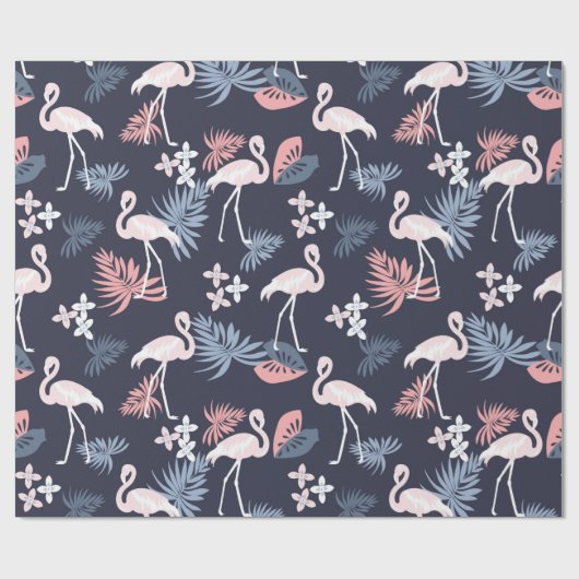 Flamingo, monstera Navy blush roze dusty blue Cadeaupapier (Vlak)