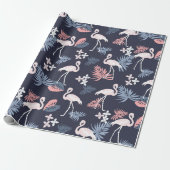 Flamingo, monstera Navy blush roze dusty blue Cadeaupapier (Uitgerold)