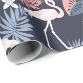 Flamingo, monstera Navy blush roze dusty blue Cadeaupapier (Rol Hoek)