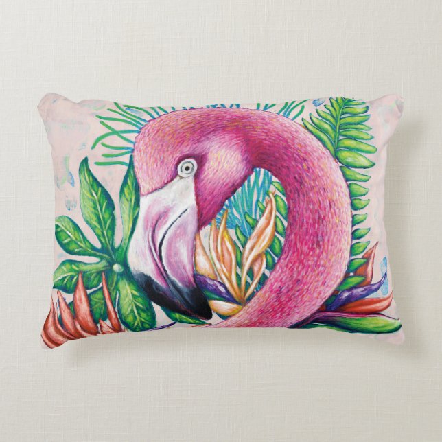 Flamingo Mooie Tropische Roze Accent Kussen (Voorkant)