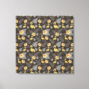 Flamingo naadloos met bloemen en bladeren canvas afdruk