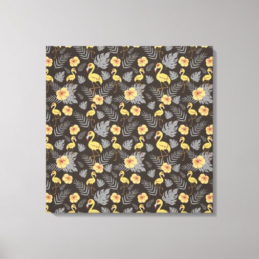 Flamingo naadloos met bloemen en bladeren canvas afdruk (Voorkant)