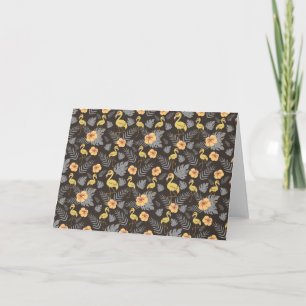 Flamingo naadloos met bloemen en bladeren kaart