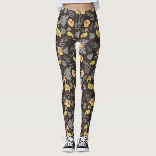 Flamingo naadloos met bloemen en bladeren leggings