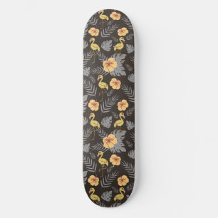 Flamingo naadloos met bloemen en bladeren persoonlijk skateboard