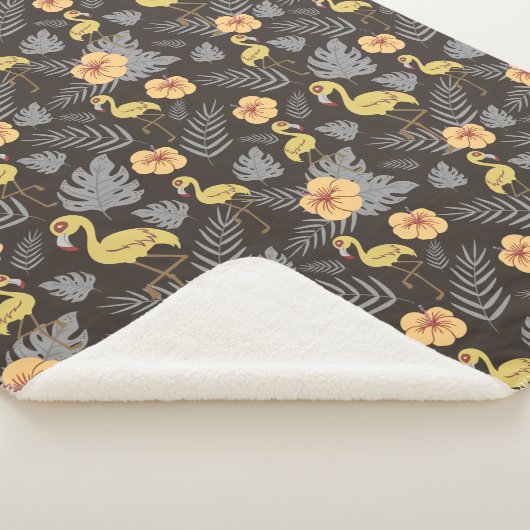 Flamingo naadloos met bloemen en bladeren sherpa deken (3/4)