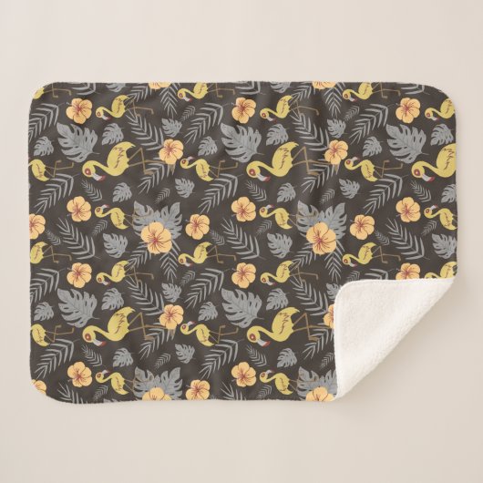 Flamingo naadloos met bloemen en bladeren sherpa deken (Voorkant (horizontaal))