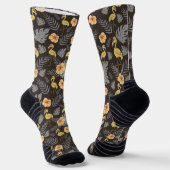 Flamingo naadloos met bloemen en bladeren sokken (Gebogen)