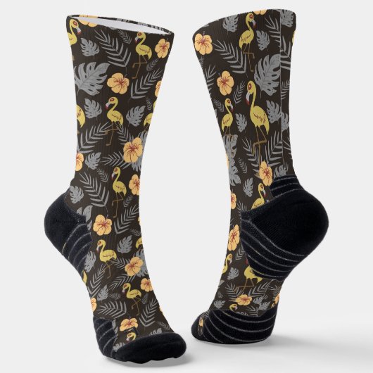 Flamingo naadloos met bloemen en bladeren sokken (Gebogen)