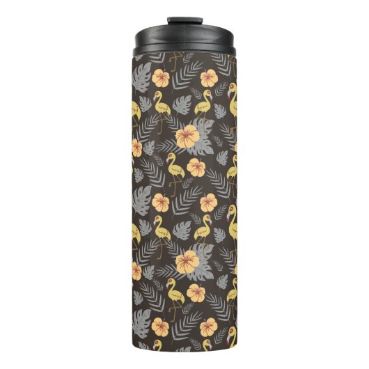 Flamingo naadloos met bloemen en bladeren thermosbeker (Voorkant)