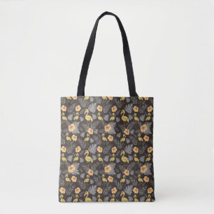 Flamingo naadloos met bloemen en bladeren tote bag