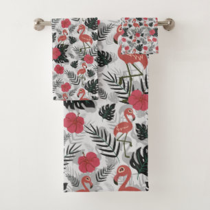 Flamingo naadloos patroon met florale achtergrond bad handdoek