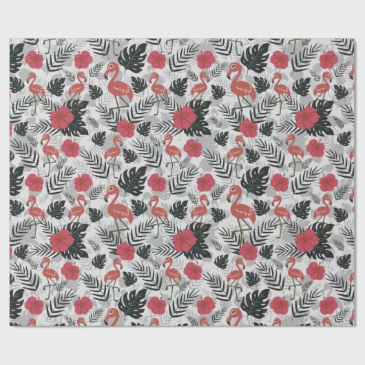 Flamingo naadloos patroon met florale achtergrond cadeaupapier (Vlak)